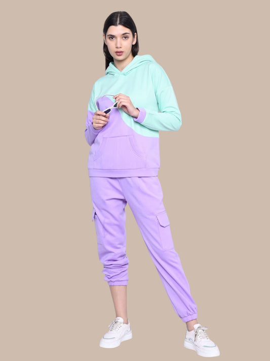 LILAC GREEN BLOCK FLEECE HOODY CO-0RDS SET