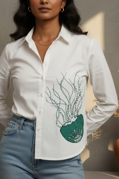 Ocean Bloom Embroidered Shirt