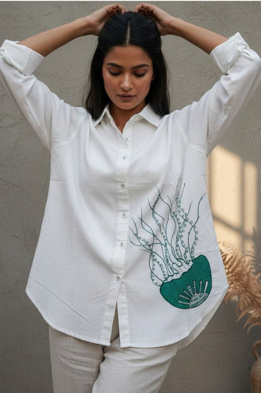 Ocean Bloom Embroidered Shirt