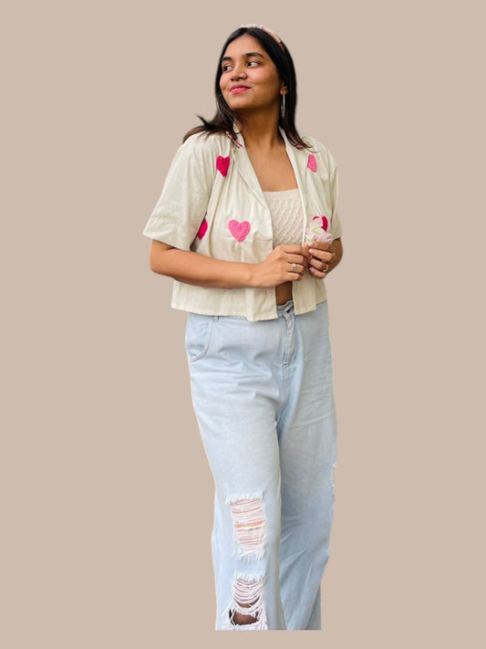 HAND EMBROIDERY HEART DENIM JACKET