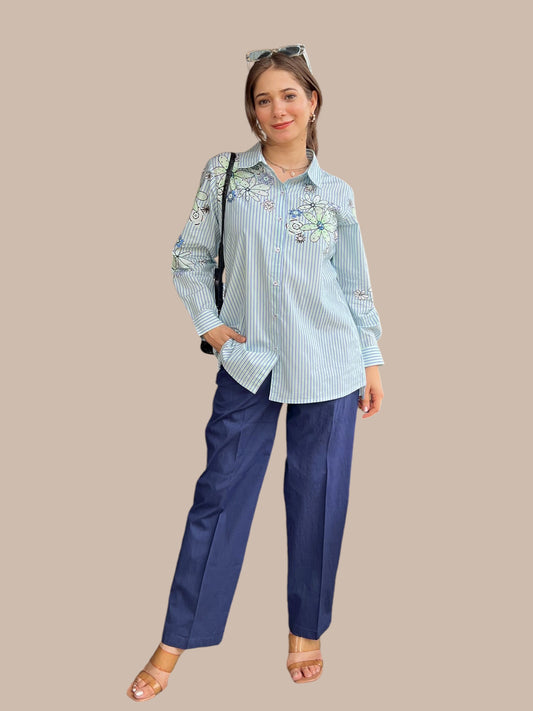 EMBROIDERED PIN STRIPEPOPLIN SHIRT