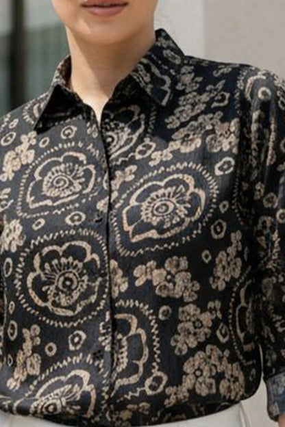 Black & Gold Abstract Floral Button-Down Shirt