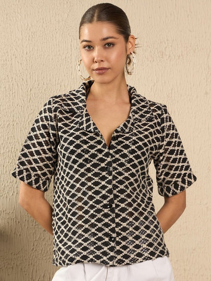 Monochrome Geometric Weave Shirt