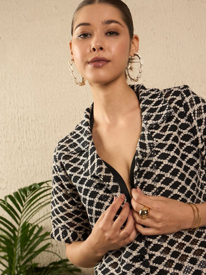Monochrome Geometric Weave Shirt