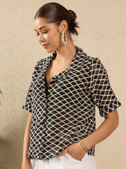 Monochrome Geometric Weave Shirt