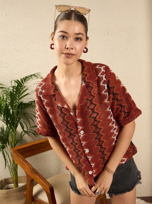 Rust Zigzag Textured Shirt
