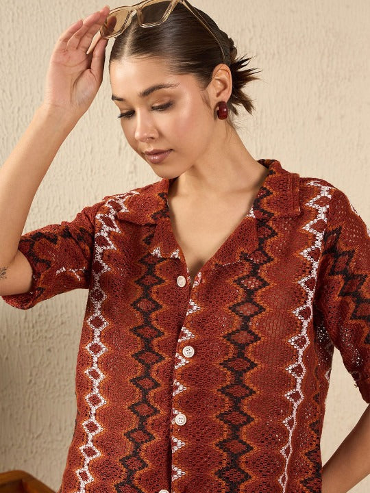 Rust Zigzag Textured Shirt