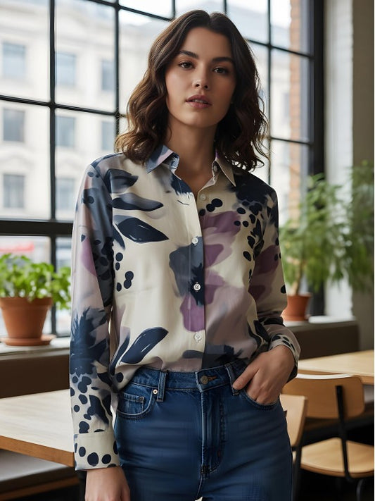 Misty Bloom Watercolor Print Shirt
