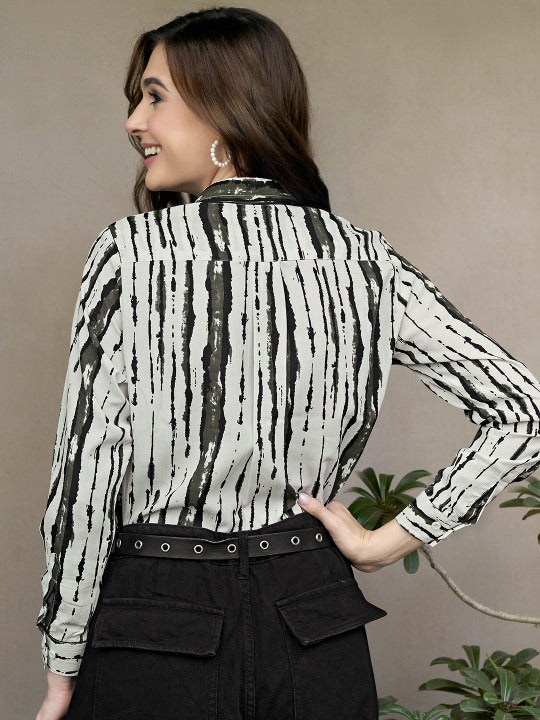 White & Black Abstract Stripe Shirt