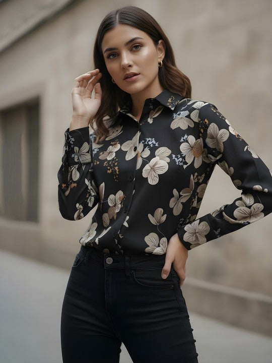 Noir Bloom Oversized Floral Shirt