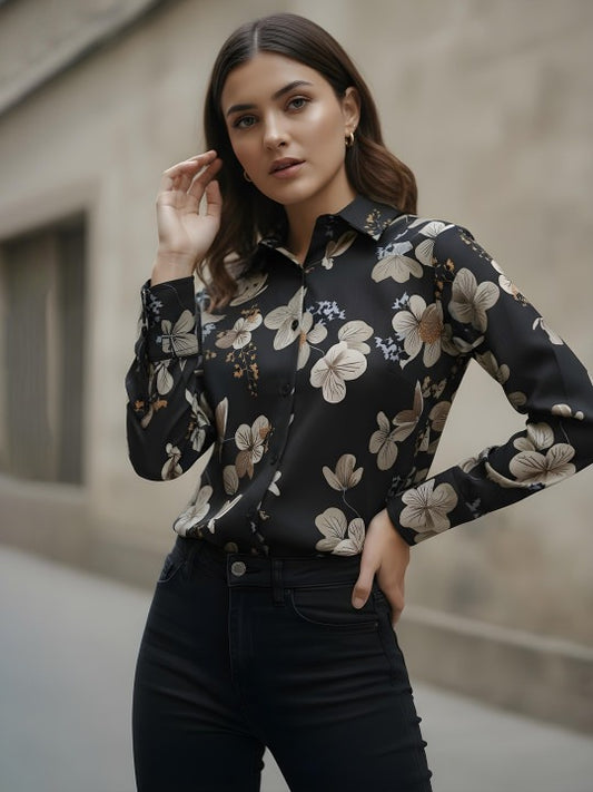 Noir Bloom Oversized Floral Shirt