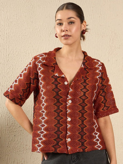 Rust Zigzag Textured Shirt