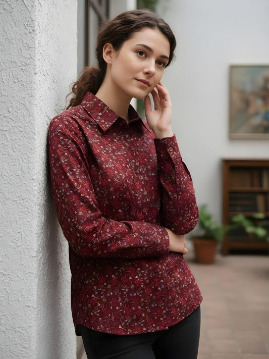 Garnet Bloom Micro-Floral Shirt