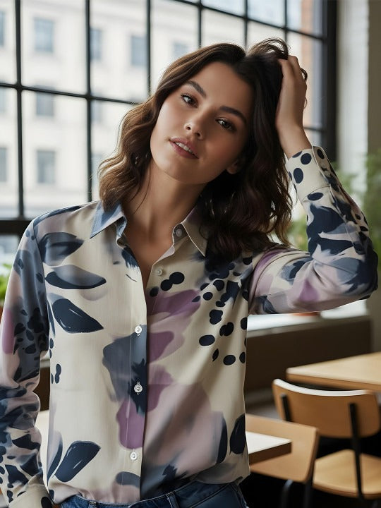 Misty Bloom Watercolor Print Shirt