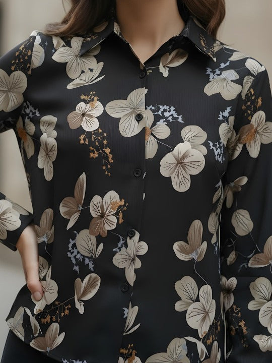 Noir Bloom Oversized Floral Shirt