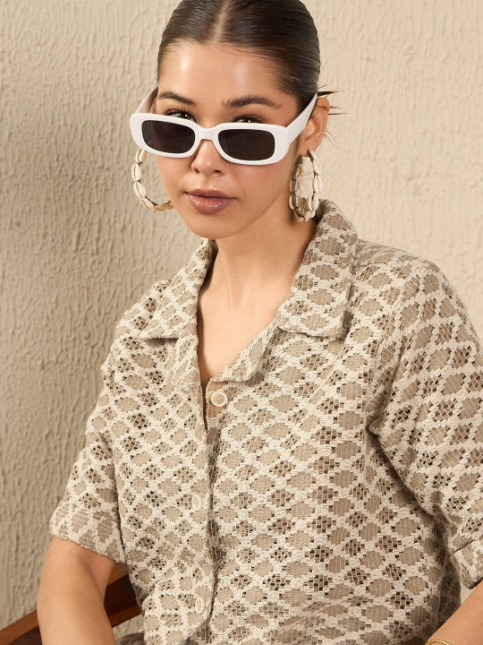 Beige Textured Weave Shirt