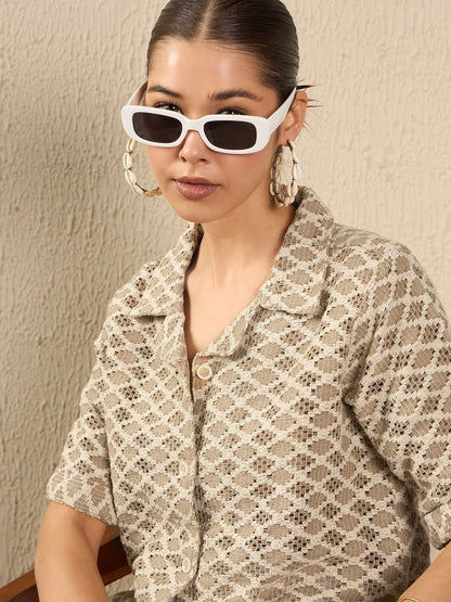 Beige Textured Weave Shirt