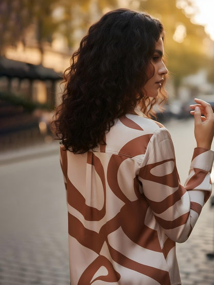 Café Mocha Swirl Print Satin Shirt