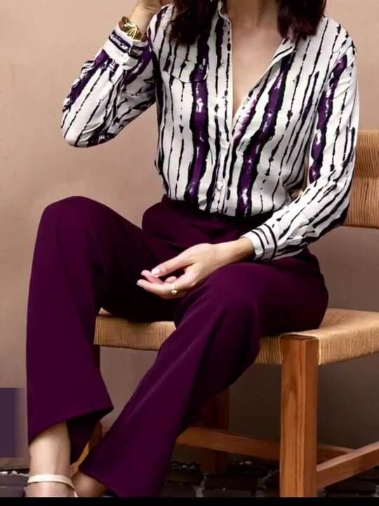 White & Purple Abstract Stripe Shirt