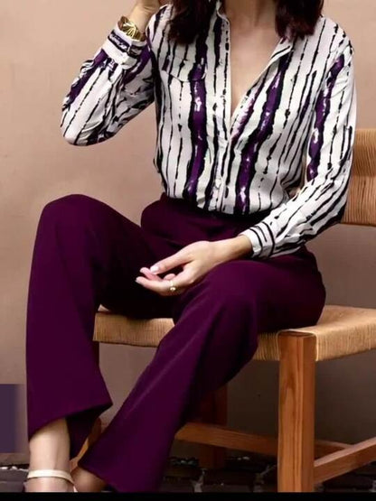 White & Purple Abstract Stripe Shirt