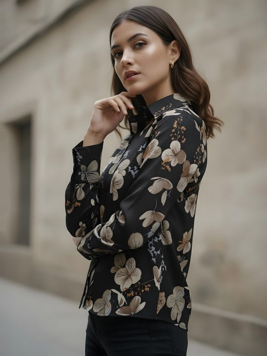 Noir Bloom Oversized Floral Shirt