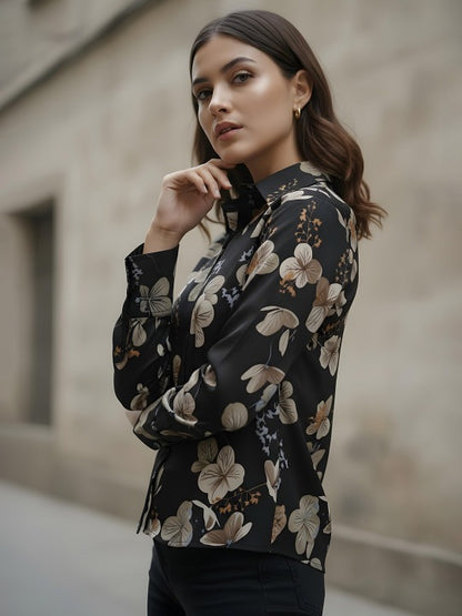 Noir Bloom Oversized Floral Shirt