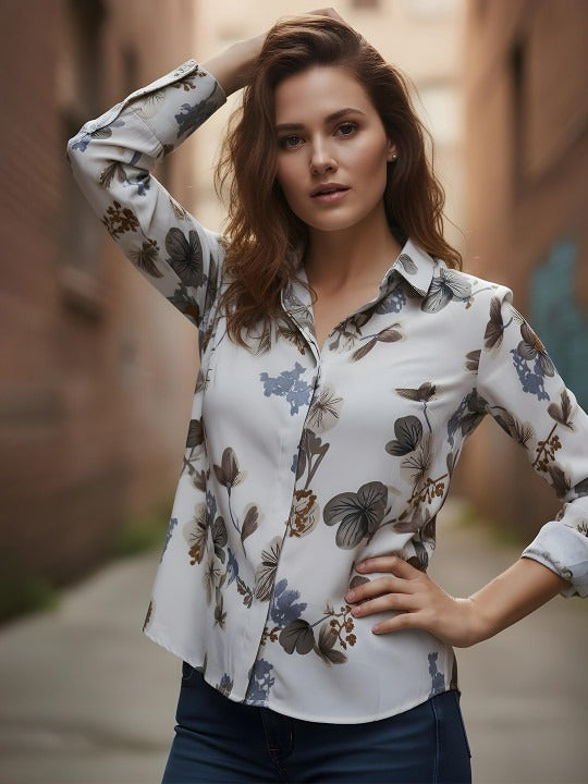 Ivory Meadow Floral Print Shirt