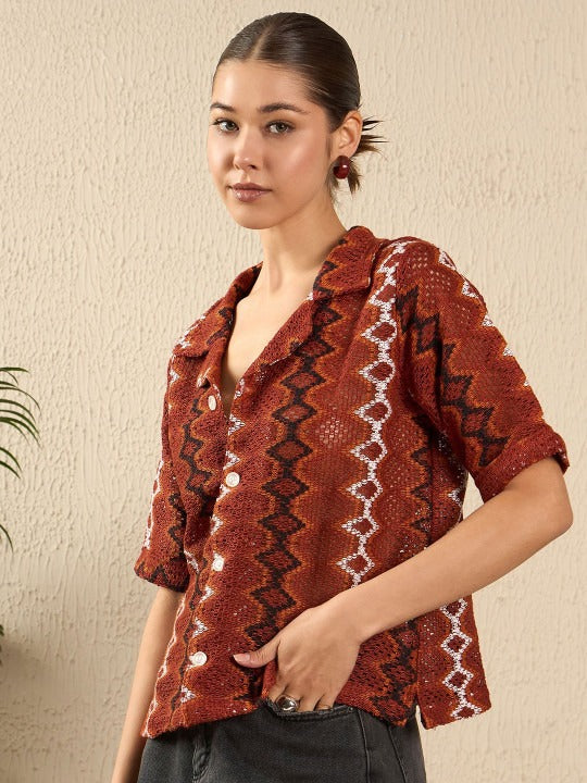 Rust Zigzag Textured Shirt