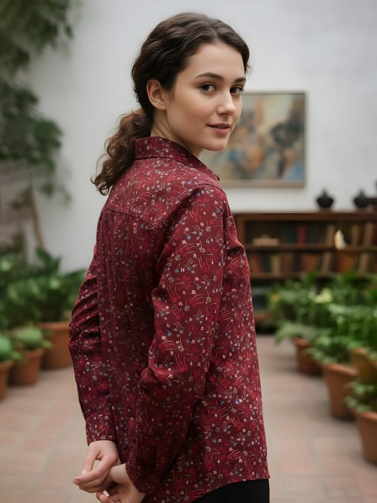 Garnet Bloom Micro-Floral Shirt