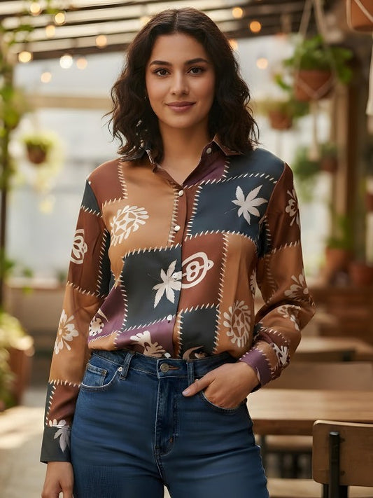 Brown & Black Patchwork Motif Shirt