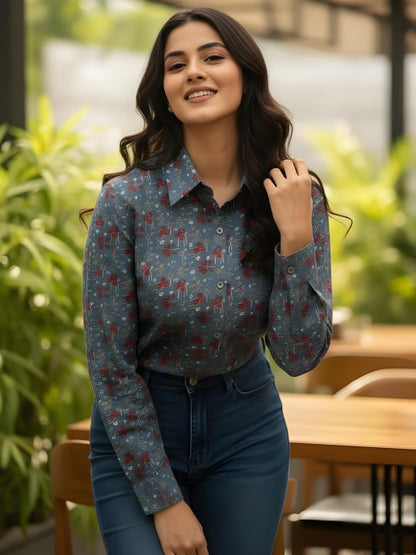 Slate Meadow Micro-Floral Shirt