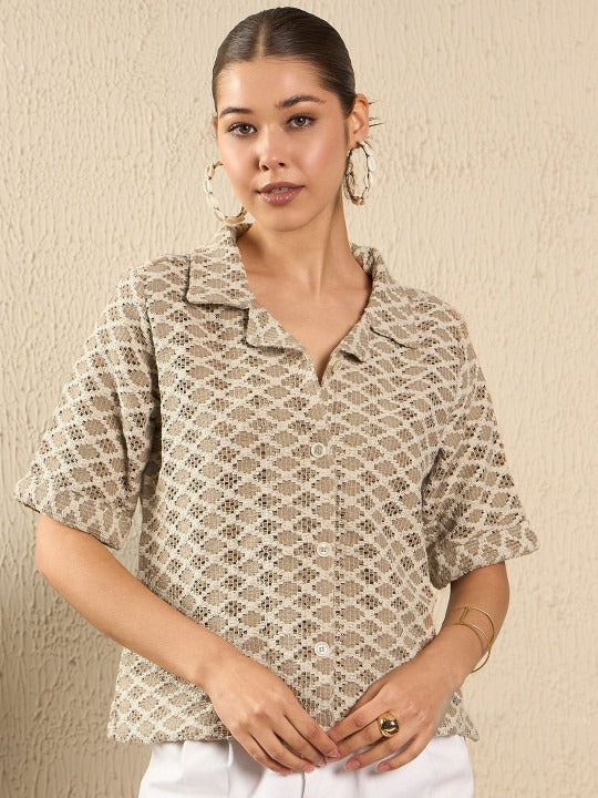 Beige Textured Weave Shirt