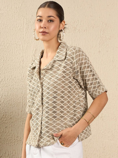 Beige Textured Weave Shirt