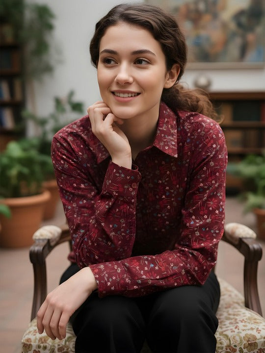 Garnet Bloom Micro-Floral Shirt