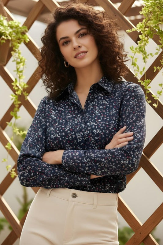 Midnight Blue Botanical Pattern Shirt