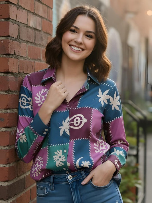 Multicolor Patchwork Floral Print Shirt