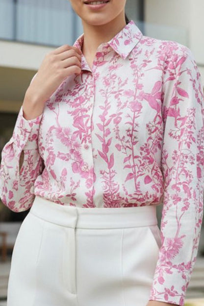 Pink Botanical Print Classic Shirt