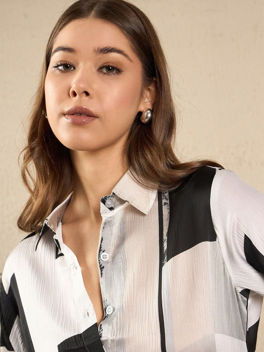 Geometric Panel Print Button-Down Shirt