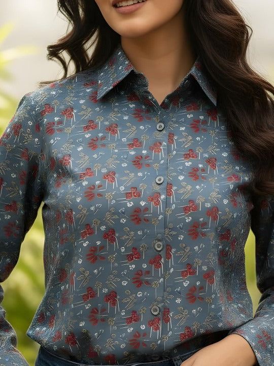 Slate Meadow Micro-Floral Shirt