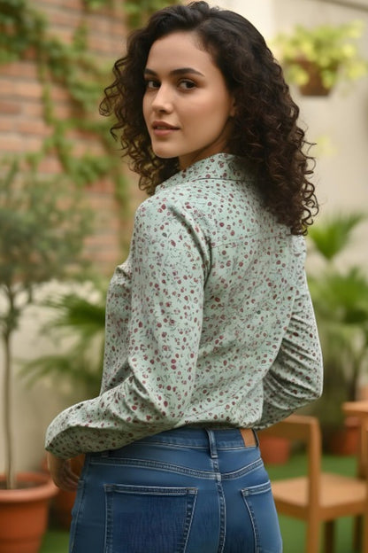 Mint Floral Print Casual Shirt