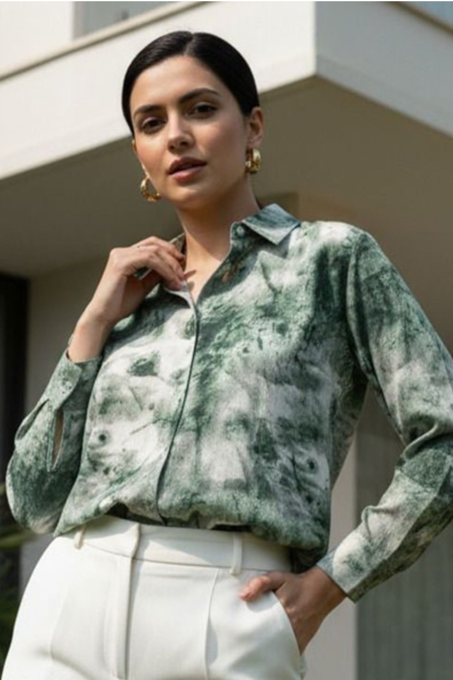 Emerald Mist Abstract Print Shirt