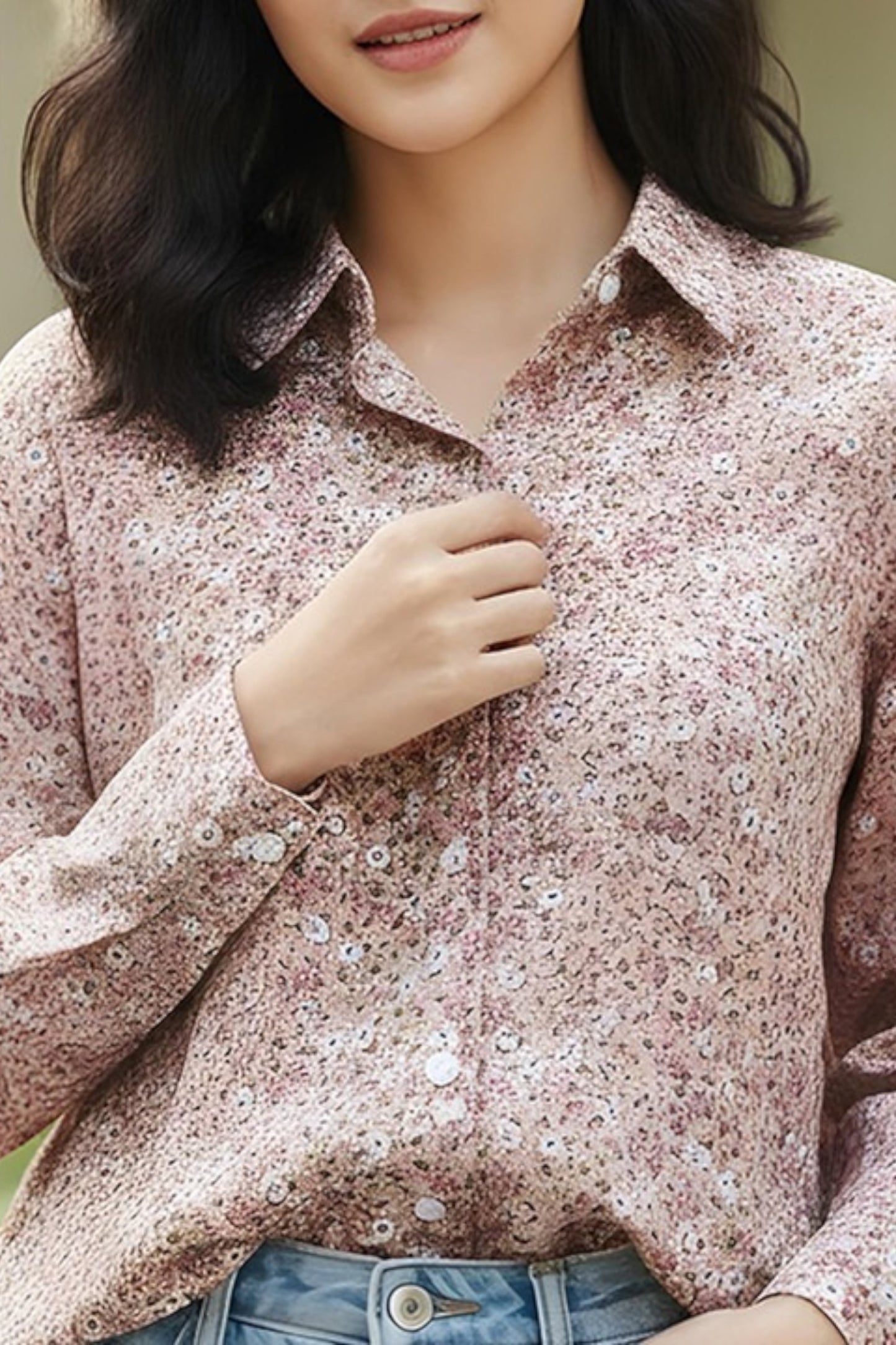 Blush Meadow Micro-Floral Shirt