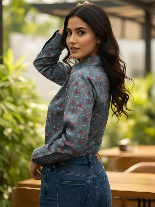 Slate Meadow Micro-Floral Shirt