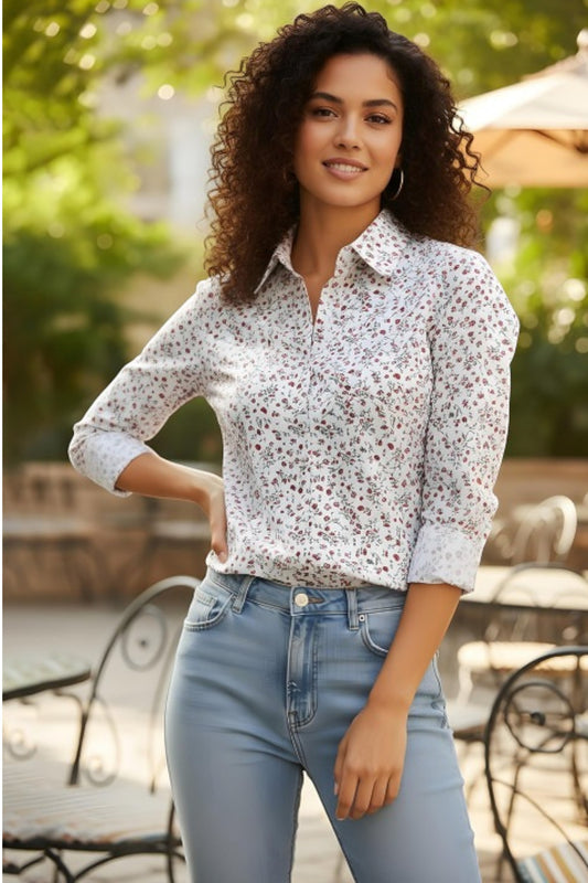 White Botanical Pattern Everyday Shirt