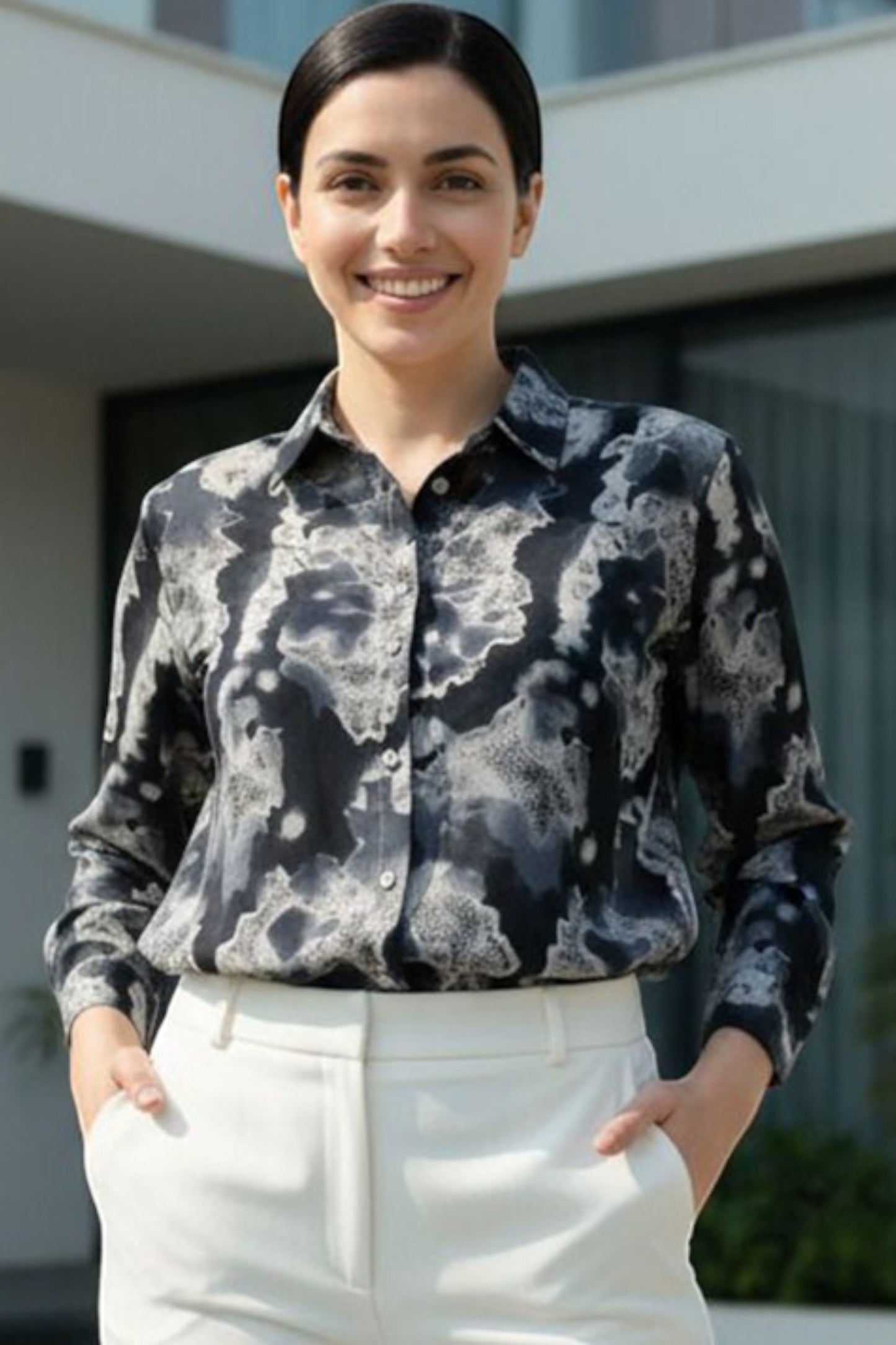 Monochrome Marble Print Shirt