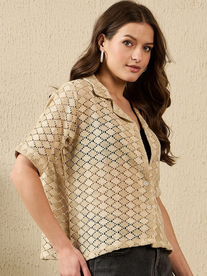 Beige Textured Crochet Shirt