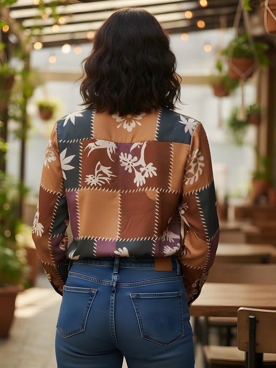 Brown & Black Patchwork Motif Shirt