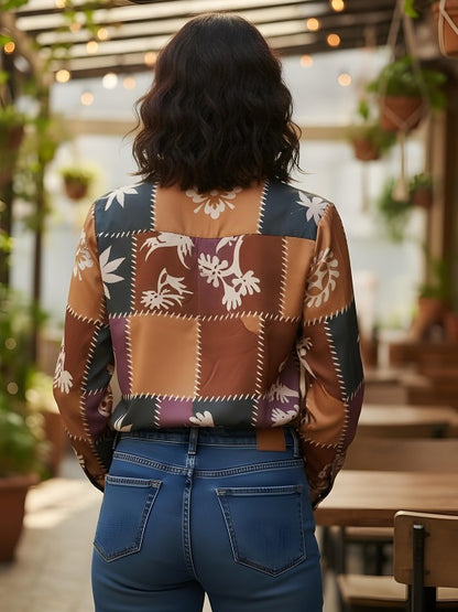 Brown & Black Patchwork Motif Shirt