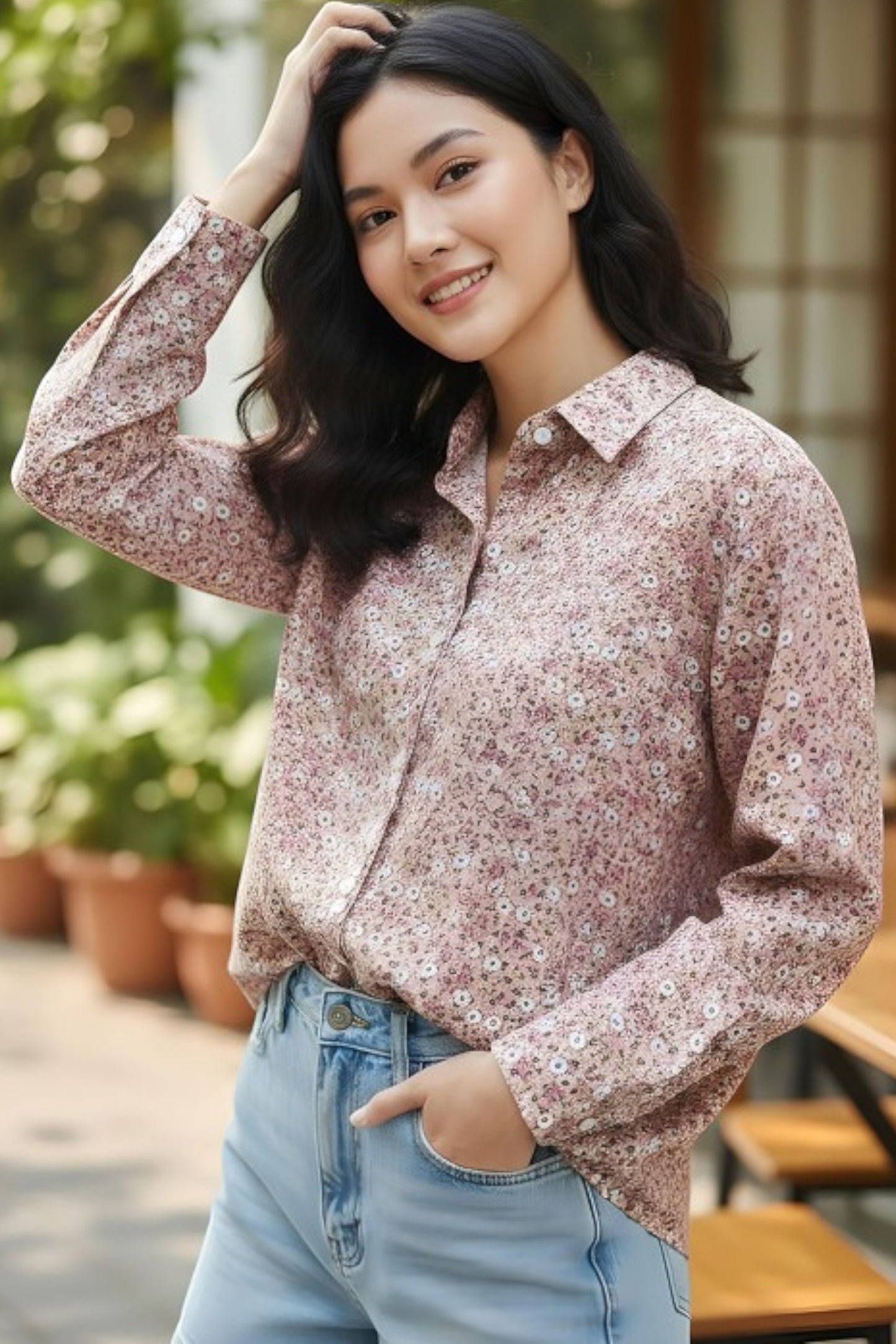 Blush Meadow Micro-Floral Shirt