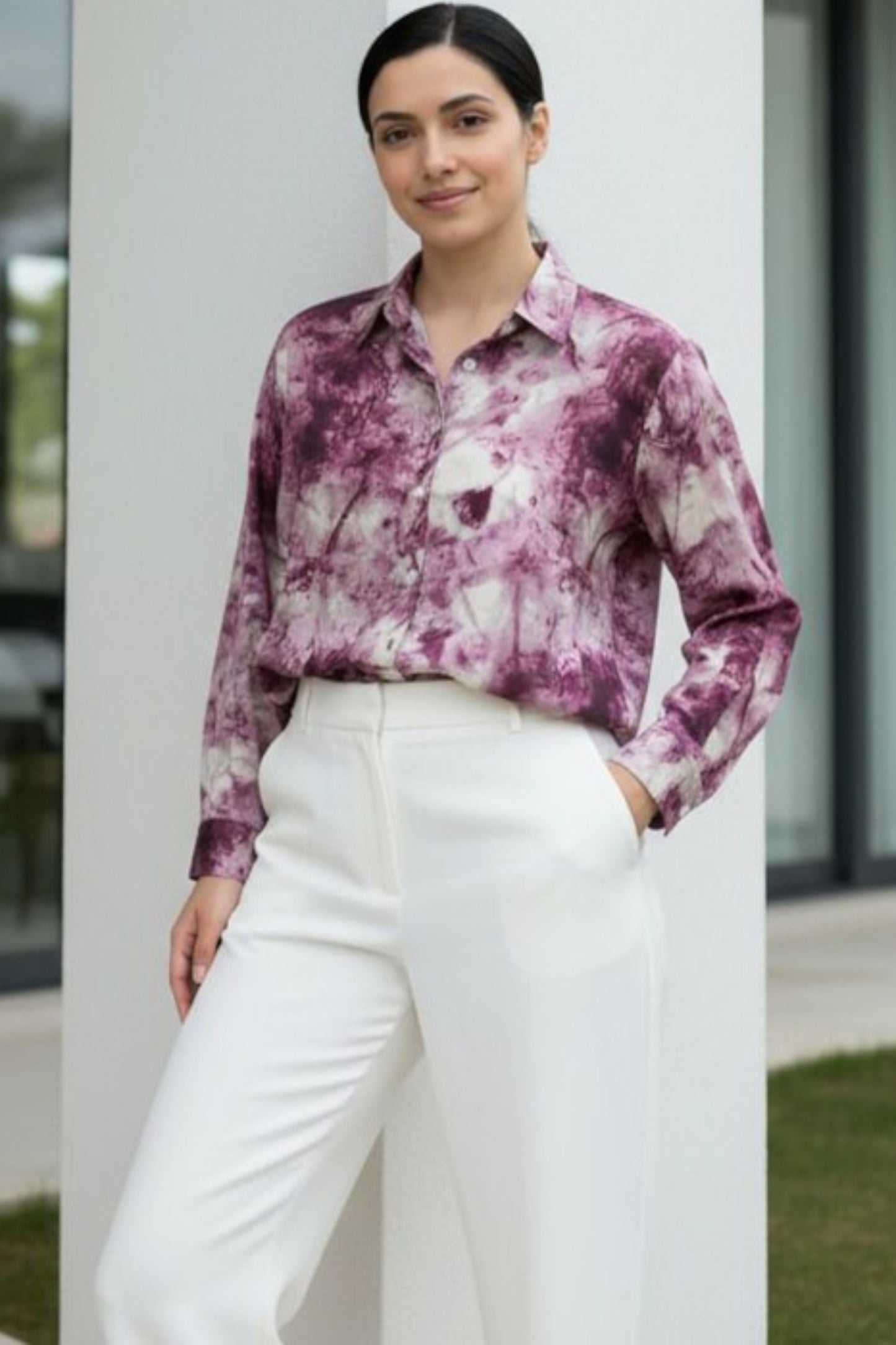 Plum Aura Abstract Print Shirt